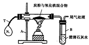 某化学活动小组对过量炭粉与氧化铁反应中气体的成分进行研究。⑴假设：该反应的气体产物全部是二氧化碳。⑵设计方案：将一定量的氧化铁在隔绝氧气的条件下与过...