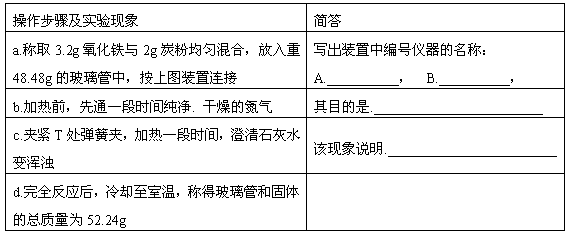 某化学活动小组对过量炭粉与氧化铁反应中气体的成分进行研究。⑴假设：该反应的气体产物全部是二氧化碳。⑵设计方案：将一定量的氧化铁在隔绝氧气的条件下与过...